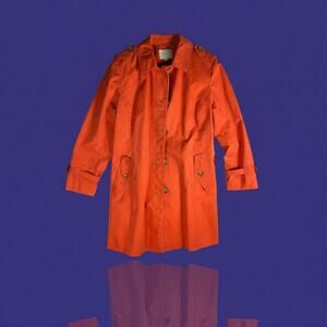 LOFT Petite Coral Orange Trench Coat, Women’s LP, Striped Lining, Spring Jacket